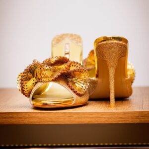Gold Glitter Ruffle Stiletto Mules