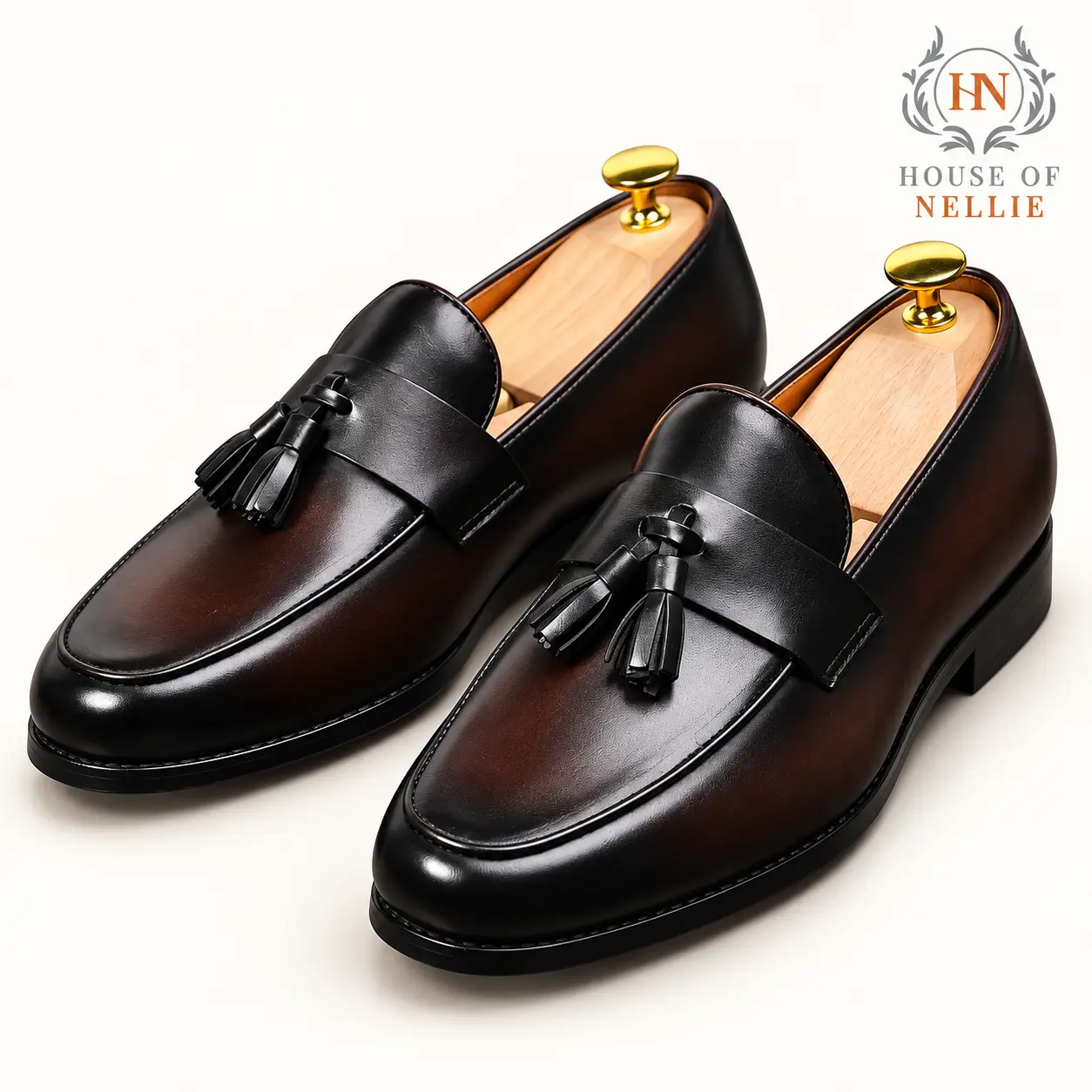 Mens' Polished Leather Tassel Loafers